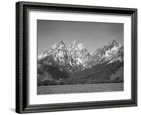 Grassy Valley Tree Covered Mt Side And Snow Covered Peaks Grand "Teton NP" Wyoming 1933-1942-Ansel Adams-Framed Art Print