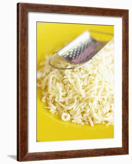 Grated Cheese with Grater on Yellow Plate-Dave King-Framed Photographic Print