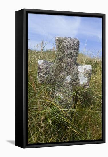 Grave Cross in Sea Dunes at Church of St. Tanwg-null-Framed Premier Image Canvas