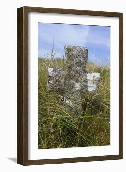 Grave Cross in Sea Dunes at Church of St. Tanwg-null-Framed Photographic Print