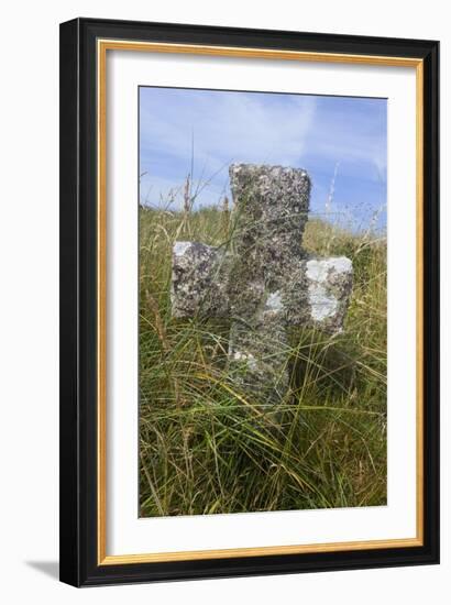 Grave Cross in Sea Dunes at Church of St. Tanwg-null-Framed Photographic Print