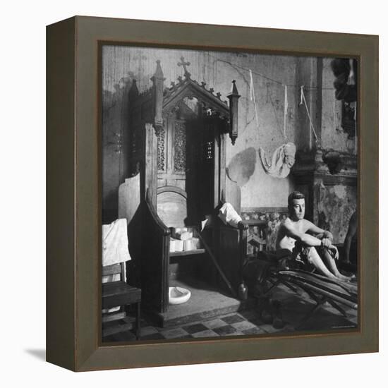Grave Soldier on Cot Next to Ornate Confessional in Makeshift Hospital in Cens Cathedral-W^ Eugene Smith-Framed Premier Image Canvas