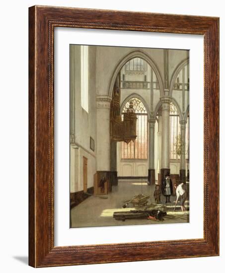 Gravediggers in the West End of the Oude Kerk, Amsterdam (Panel)-Emanuel de Witte-Framed Giclee Print
