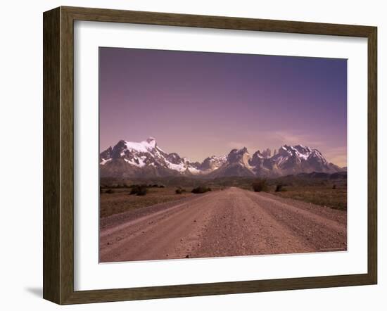 Gravel Road and Cuernos Del Paine, Torres Del Paine National Park, Patagonia, Chile, South America-Jochen Schlenker-Framed Photographic Print