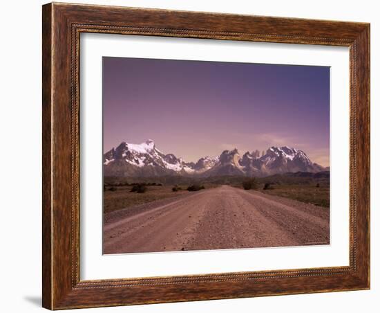 Gravel Road and Cuernos Del Paine, Torres Del Paine National Park, Patagonia, Chile, South America-Jochen Schlenker-Framed Photographic Print
