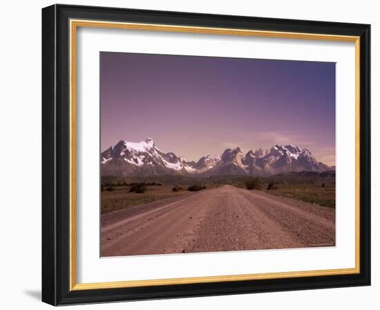 Gravel Road and Cuernos Del Paine, Torres Del Paine National Park, Patagonia, Chile, South America-Jochen Schlenker-Framed Photographic Print