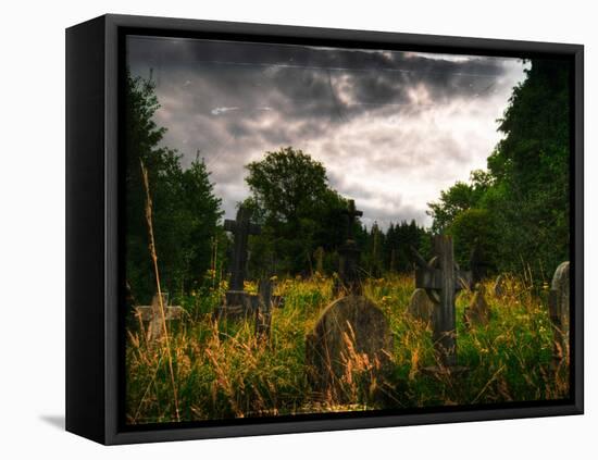 Gravestones at Cathays Cemetery, Cardiff Wales-Clive Nolan-Framed Premier Image Canvas