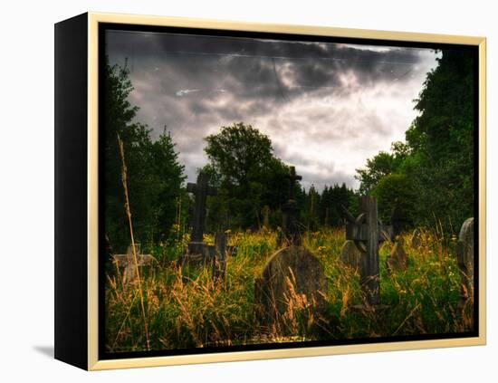 Gravestones at Cathays Cemetery, Cardiff Wales-Clive Nolan-Framed Premier Image Canvas