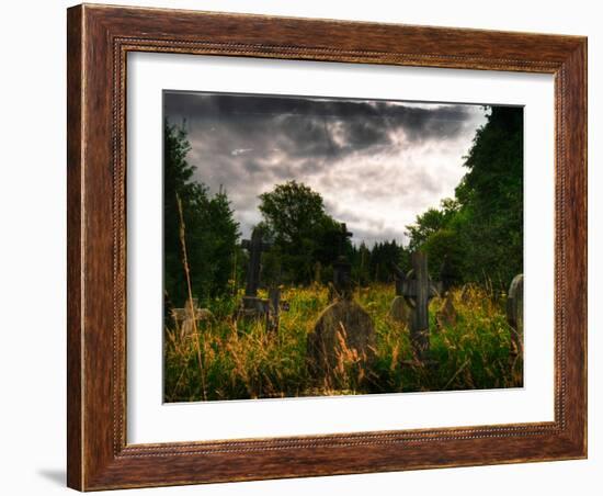 Gravestones at Cathays Cemetery, Cardiff Wales-Clive Nolan-Framed Photographic Print