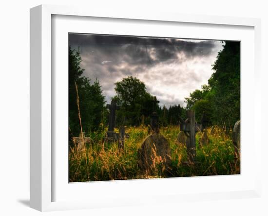 Gravestones at Cathays Cemetery, Cardiff Wales-Clive Nolan-Framed Photographic Print