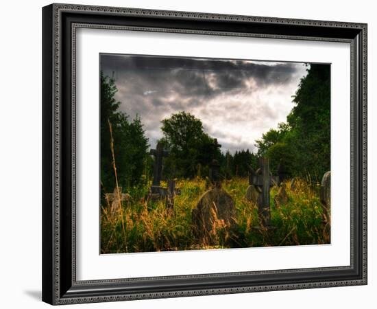 Gravestones at Cathays Cemetery, Cardiff Wales-Clive Nolan-Framed Photographic Print