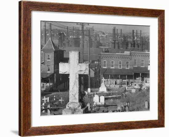 Graveyard and steel mill in Bethlehem, Pennsylvania, 1935-Walker Evans-Framed Photographic Print