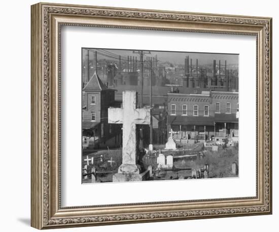 Graveyard and steel mill in Bethlehem, Pennsylvania, 1935-Walker Evans-Framed Photographic Print