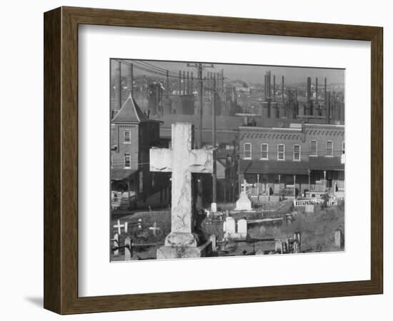 Graveyard and steel mill in Bethlehem, Pennsylvania, 1935-Walker Evans-Framed Photographic Print