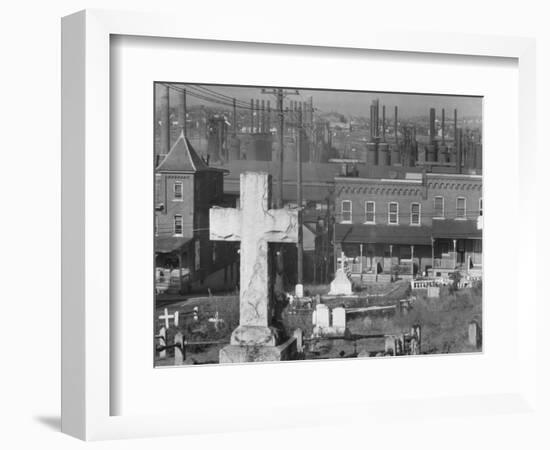 Graveyard and steel mill in Bethlehem, Pennsylvania, 1935-Walker Evans-Framed Photographic Print