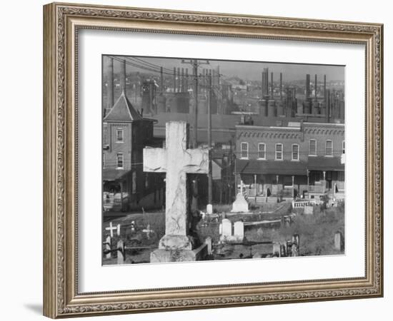 Graveyard and steel mill in Bethlehem, Pennsylvania, 1935-Walker Evans-Framed Photographic Print