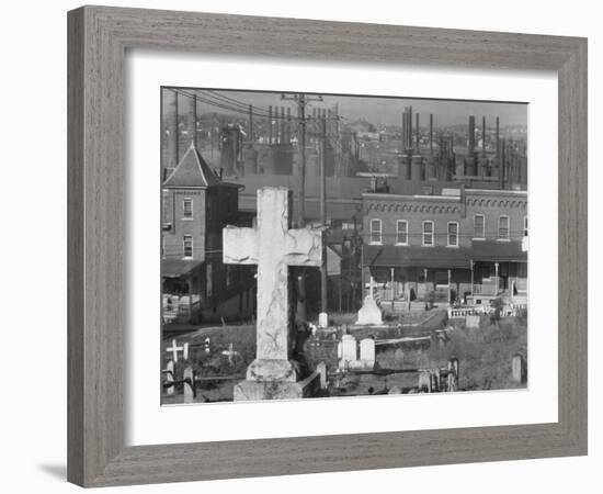 Graveyard and steel mill in Bethlehem, Pennsylvania, 1935-Walker Evans-Framed Photographic Print