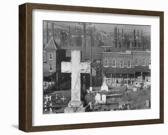 Graveyard and steel mill in Bethlehem, Pennsylvania, 1935-Walker Evans-Framed Photographic Print