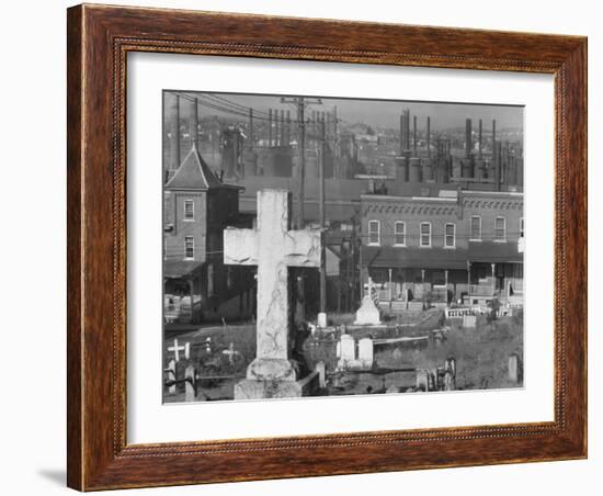 Graveyard and steel mill in Bethlehem, Pennsylvania, 1935-Walker Evans-Framed Photographic Print