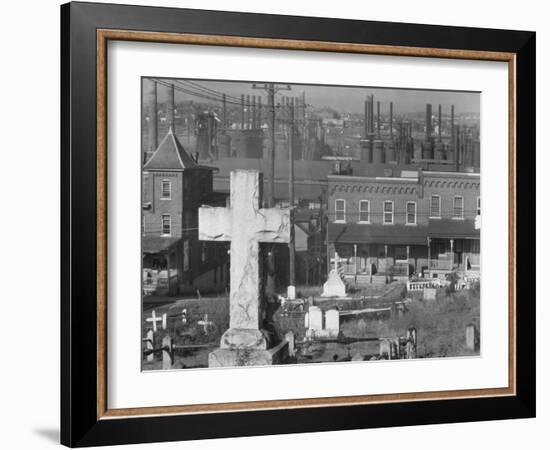 Graveyard and steel mill in Bethlehem, Pennsylvania, 1935-Walker Evans-Framed Photographic Print