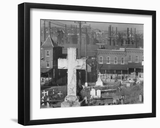 Graveyard and steel mill in Bethlehem, Pennsylvania, 1935-Walker Evans-Framed Photographic Print