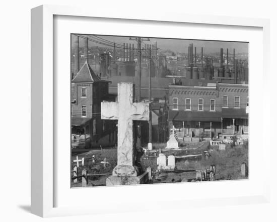 Graveyard and steel mill in Bethlehem, Pennsylvania, 1935-Walker Evans-Framed Photographic Print