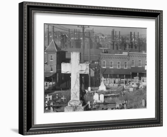 Graveyard and steel mill in Bethlehem, Pennsylvania, 1935-Walker Evans-Framed Photographic Print