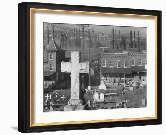 Graveyard and steel mill in Bethlehem, Pennsylvania, 1935-Walker Evans-Framed Photographic Print