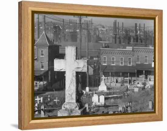 Graveyard and steel mill in Bethlehem, Pennsylvania, 1935-Walker Evans-Framed Premier Image Canvas