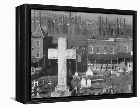 Graveyard and steel mill in Bethlehem, Pennsylvania, 1935-Walker Evans-Framed Premier Image Canvas