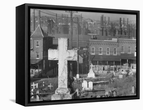 Graveyard and steel mill in Bethlehem, Pennsylvania, 1935-Walker Evans-Framed Premier Image Canvas