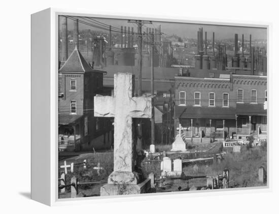 Graveyard and steel mill in Bethlehem, Pennsylvania, 1935-Walker Evans-Framed Premier Image Canvas