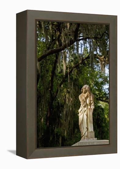 Graveyard Statue and Trees Draped in Spanish Moss at Entrance to Bonaventure Cemetery-Paul Souders-Framed Premier Image Canvas