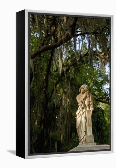Graveyard Statue and Trees Draped in Spanish Moss at Entrance to Bonaventure Cemetery-Paul Souders-Framed Premier Image Canvas