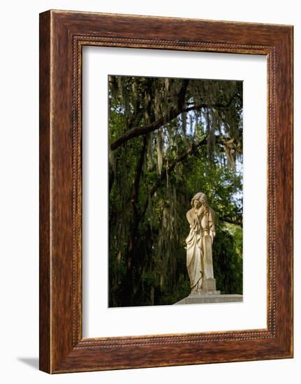 Graveyard Statue and Trees Draped in Spanish Moss at Entrance to Bonaventure Cemetery-Paul Souders-Framed Photographic Print