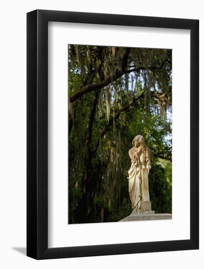 Graveyard Statue and Trees Draped in Spanish Moss at Entrance to Bonaventure Cemetery-Paul Souders-Framed Photographic Print