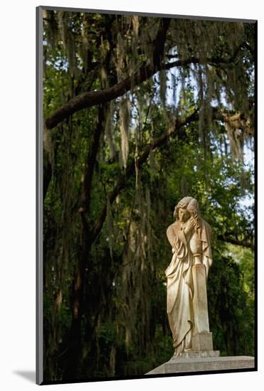 Graveyard Statue and Trees Draped in Spanish Moss at Entrance to Bonaventure Cemetery-Paul Souders-Mounted Photographic Print