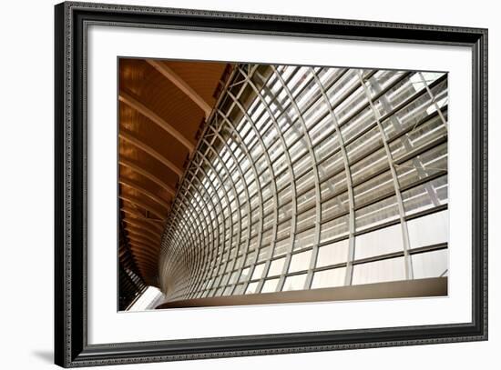 Gray And Yellow Unusual Geometric Ceiling And The Channel Of Building-elwynn-Framed Art Print