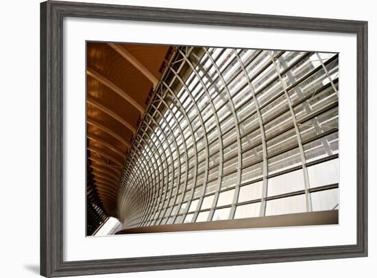 Gray And Yellow Unusual Geometric Ceiling And The Channel Of Building-elwynn-Framed Art Print