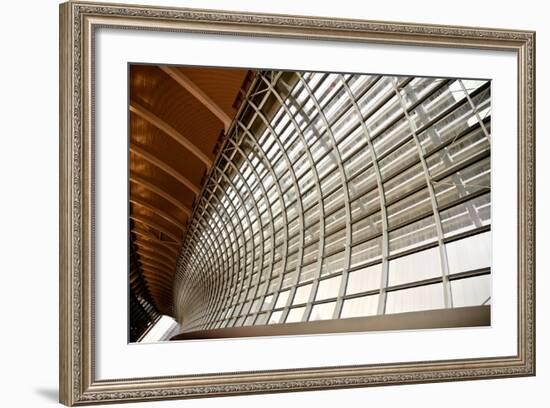 Gray And Yellow Unusual Geometric Ceiling And The Channel Of Building-elwynn-Framed Art Print