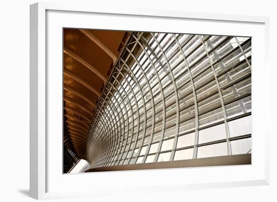 Gray And Yellow Unusual Geometric Ceiling And The Channel Of Building-elwynn-Framed Art Print