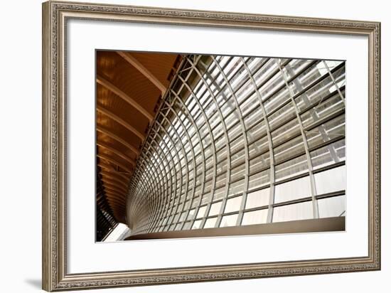 Gray And Yellow Unusual Geometric Ceiling And The Channel Of Building-elwynn-Framed Art Print