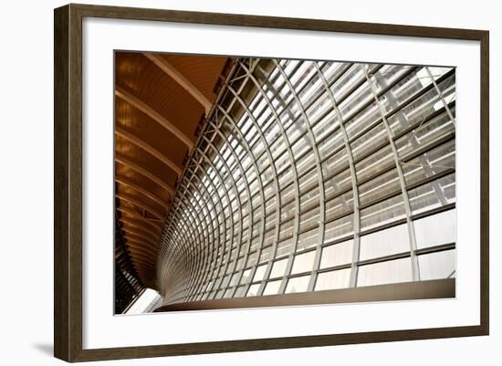 Gray And Yellow Unusual Geometric Ceiling And The Channel Of Building-elwynn-Framed Art Print