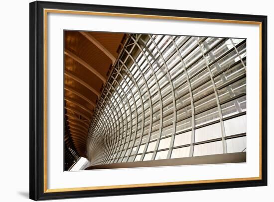 Gray And Yellow Unusual Geometric Ceiling And The Channel Of Building-elwynn-Framed Art Print