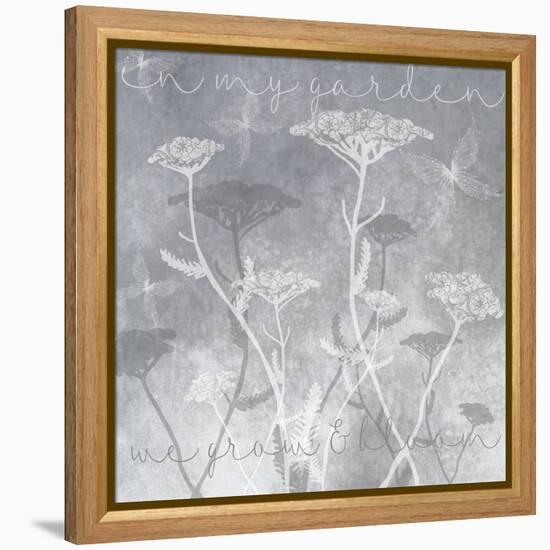 Gray Background with Ghosted White Yarrow and Inspirational Words-Bee Sturgis-Framed Stretched Canvas