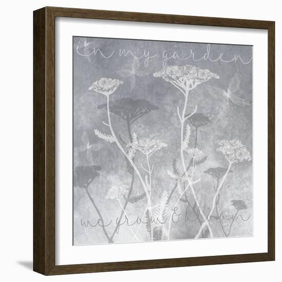 Gray Background with Ghosted White Yarrow and Inspirational Words-Bee Sturgis-Framed Art Print