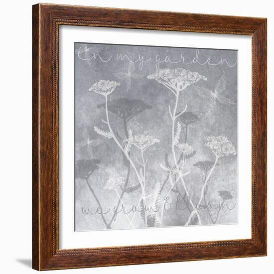 Gray Background with Ghosted White Yarrow and Inspirational Words-Bee Sturgis-Framed Art Print