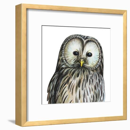 Gray Owl Portrait Drawing-viktoriya_art-Framed Art Print