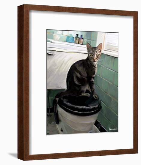 Gray Tiger Cat on the Toilet-Robert Mcclintock-Framed Art Print