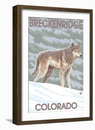 Gray Wolf Standing - Breckenridge, Colorado-Lantern Press-Framed Art Print